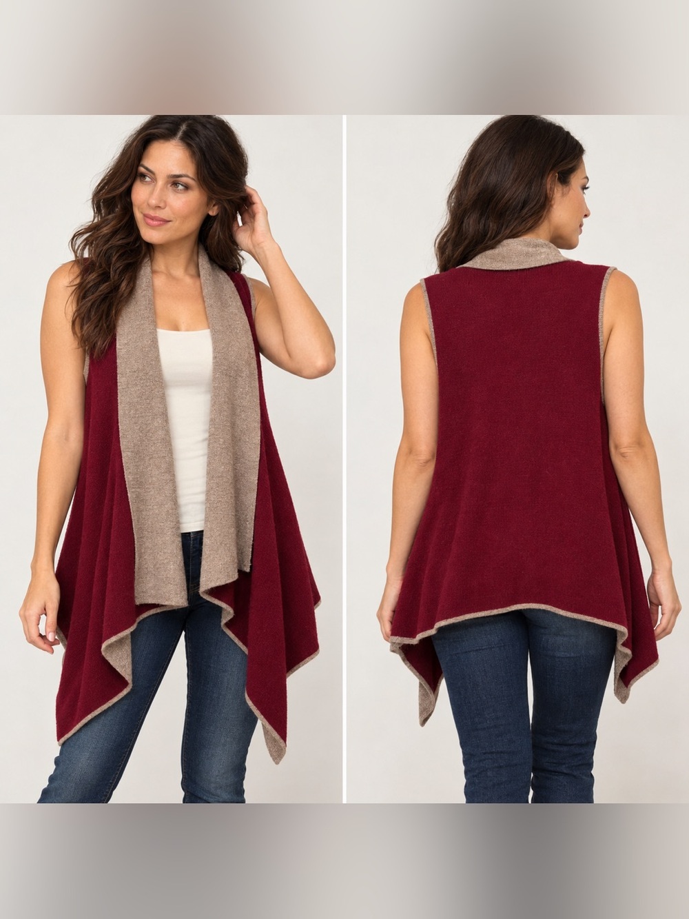 Romeo + Juliet Couture Draped Colorblock Vest Burgundy L